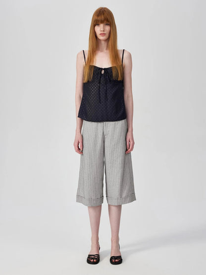 Classic Striped Cuffed Cropped Casual Trousers