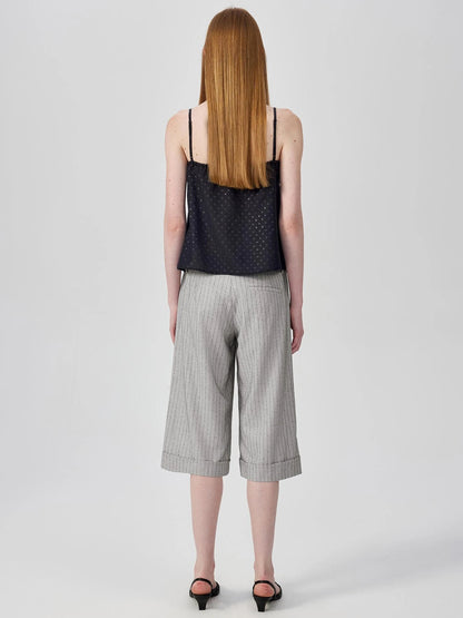 Classic Striped Cuffed Cropped Casual Trousers