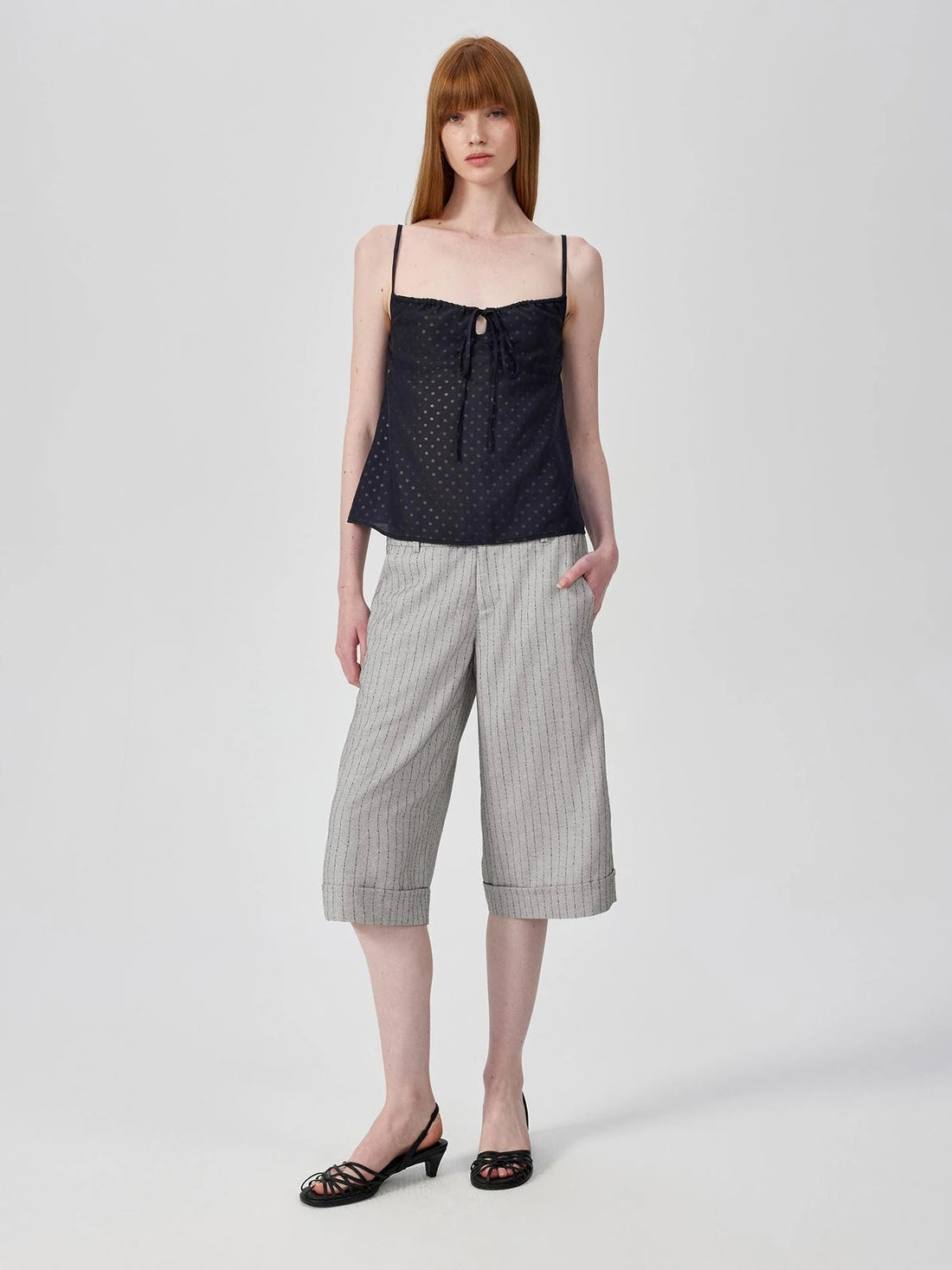 Classic Striped Cuffed Cropped Casual Trousers