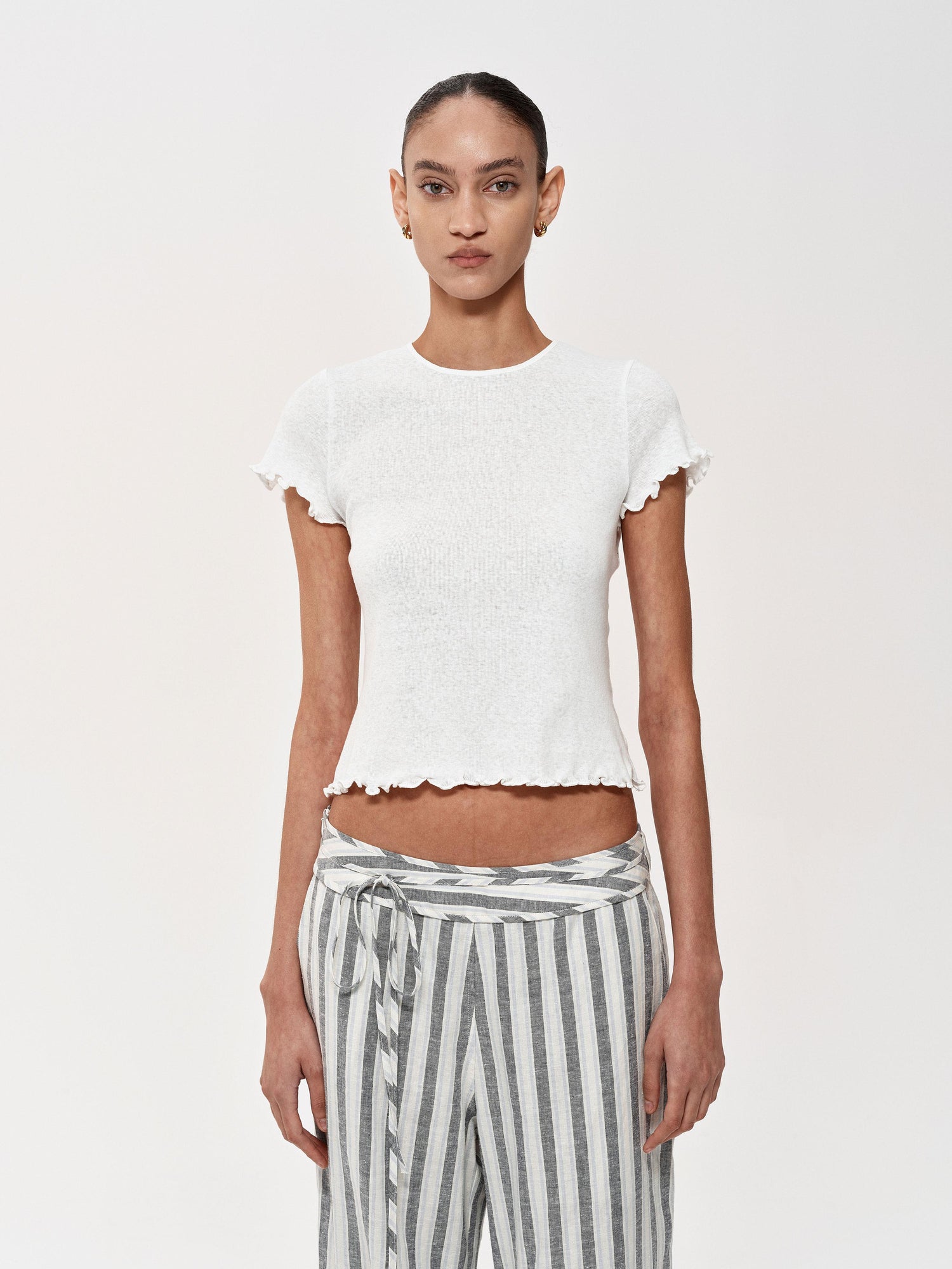 Northbutsouth Classic Striped Hemp Tencel Drawstring Waist Resort Trousers