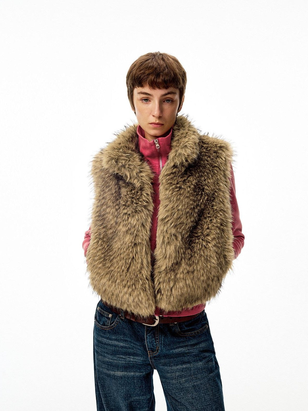 Northbutsouth Coffee Brown Fluffy Eco Faux Fur Cropped Women&