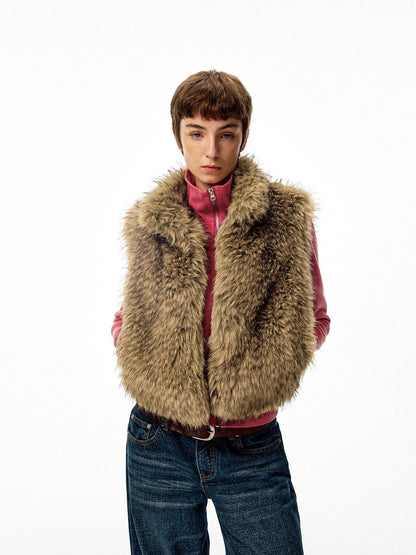 Northbutsouth Coffee Brown Fluffy Eco Faux Fur Cropped Women&