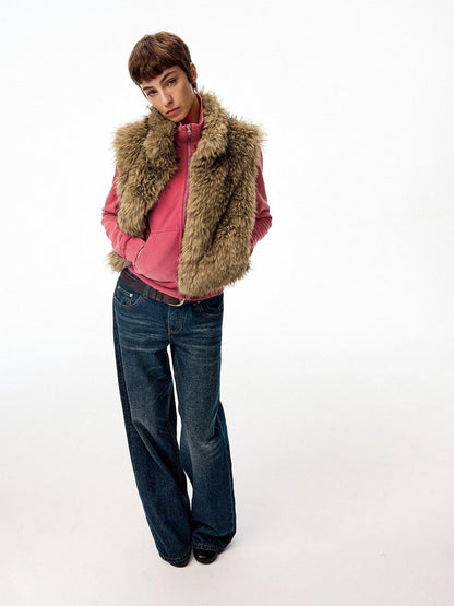 Northbutsouth Coffee Brown Fluffy Eco Faux Fur Cropped Women&