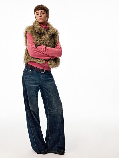 Northbutsouth Coffee Brown Fluffy Eco Faux Fur Cropped Women&