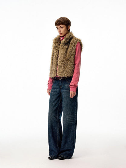 Northbutsouth Coffee Brown Fluffy Eco Faux Fur Cropped Women&
