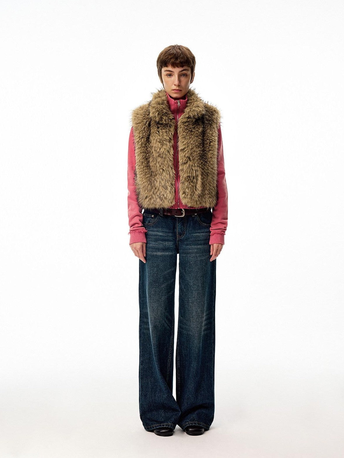 Northbutsouth Coffee Brown Fluffy Eco Faux Fur Cropped Women&