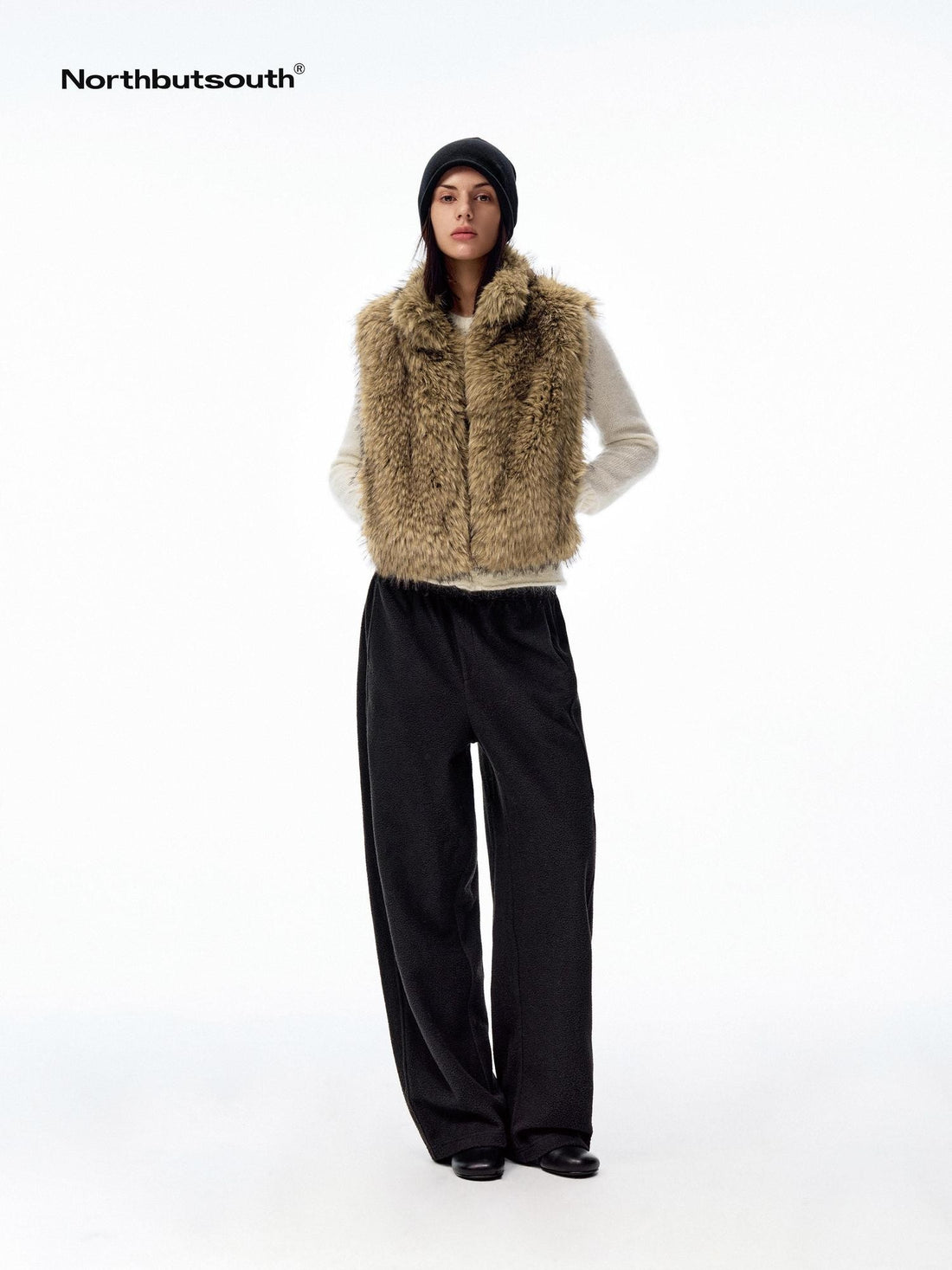 Northbutsouth Coffee Brown Fluffy Eco Faux Fur Cropped Women&