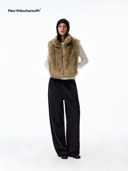 Northbutsouth Coffee Brown Fluffy Eco Faux Fur Cropped Women&