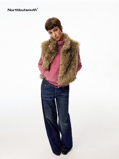 Northbutsouth Coffee Brown Fluffy Eco Faux Fur Cropped Women&