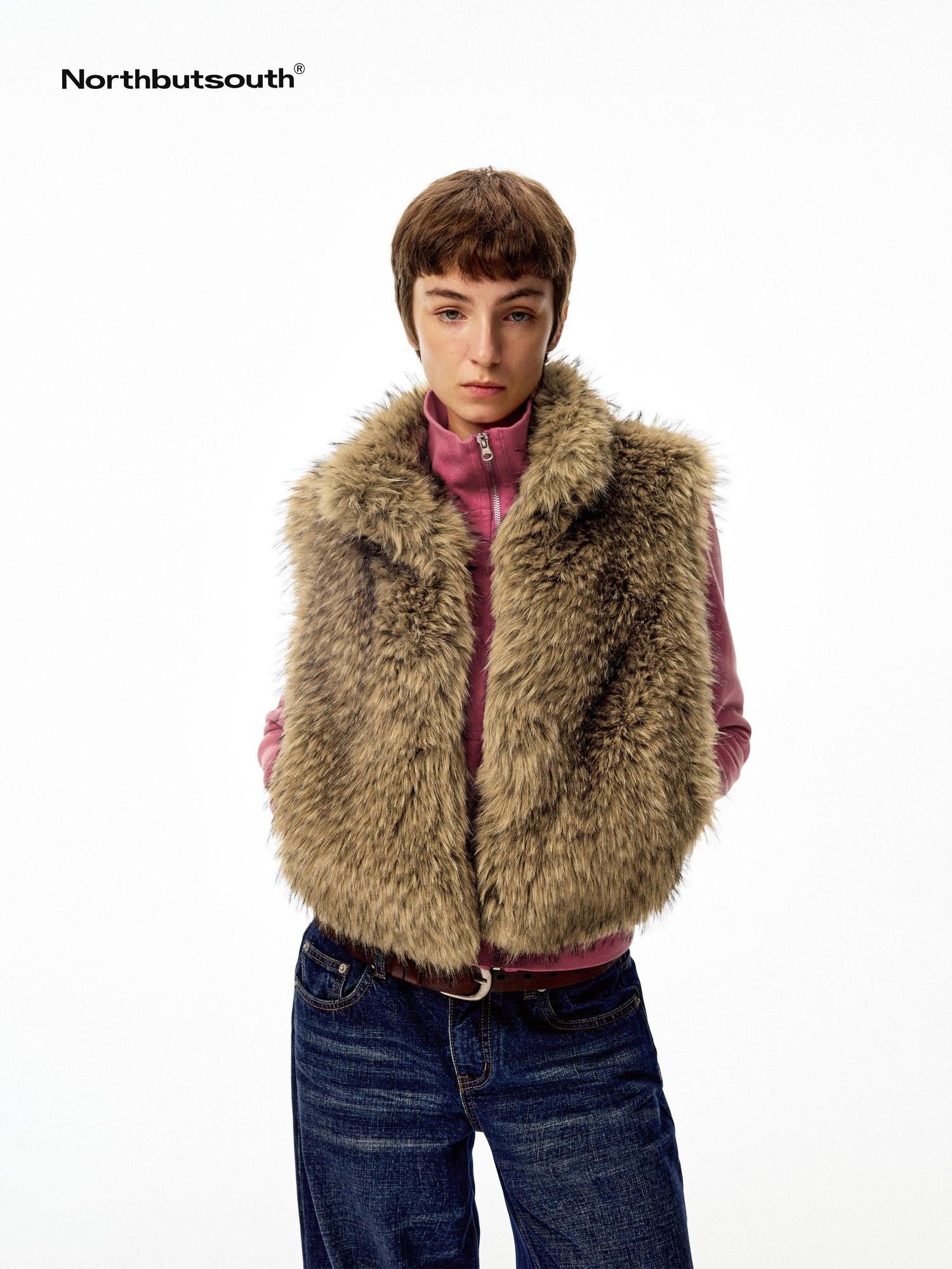 Northbutsouth Coffee Brown Fluffy Eco Faux Fur Cropped Women&