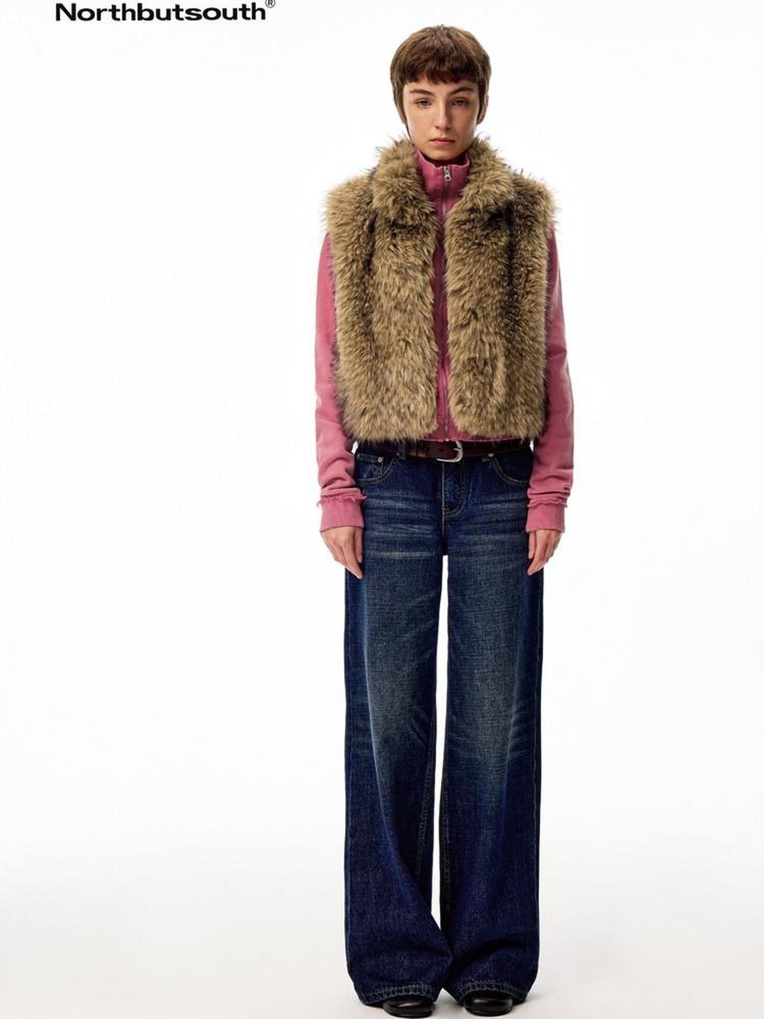 Northbutsouth Coffee Brown Fluffy Eco Faux Fur Cropped Women&