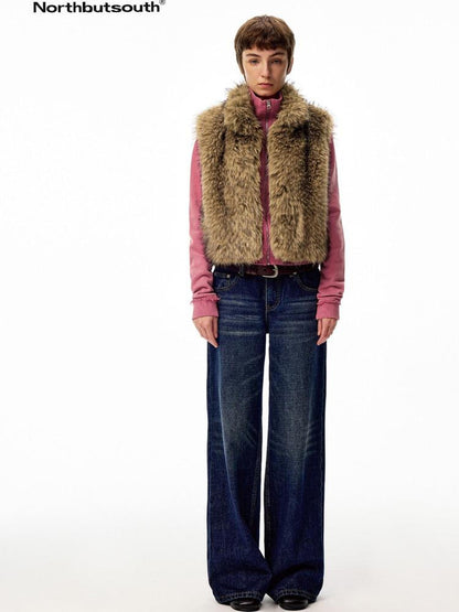 Northbutsouth Coffee Brown Fluffy Eco Faux Fur Cropped Women&