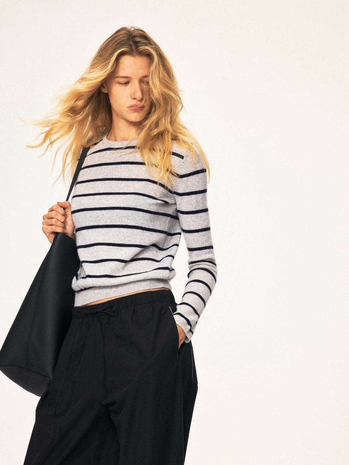 Northbutsouth Color Block Striped Crewneck Wool Cashmere Women&