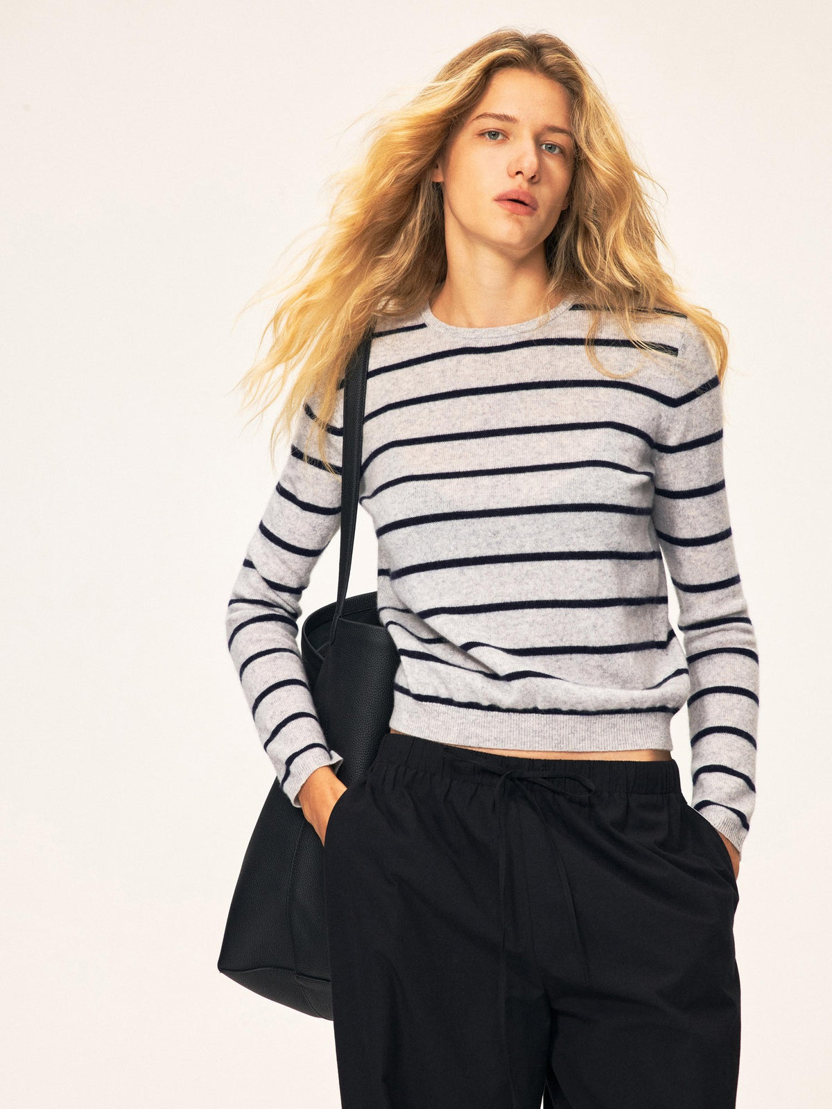 Northbutsouth Color Block Striped Crewneck Wool Cashmere Women&