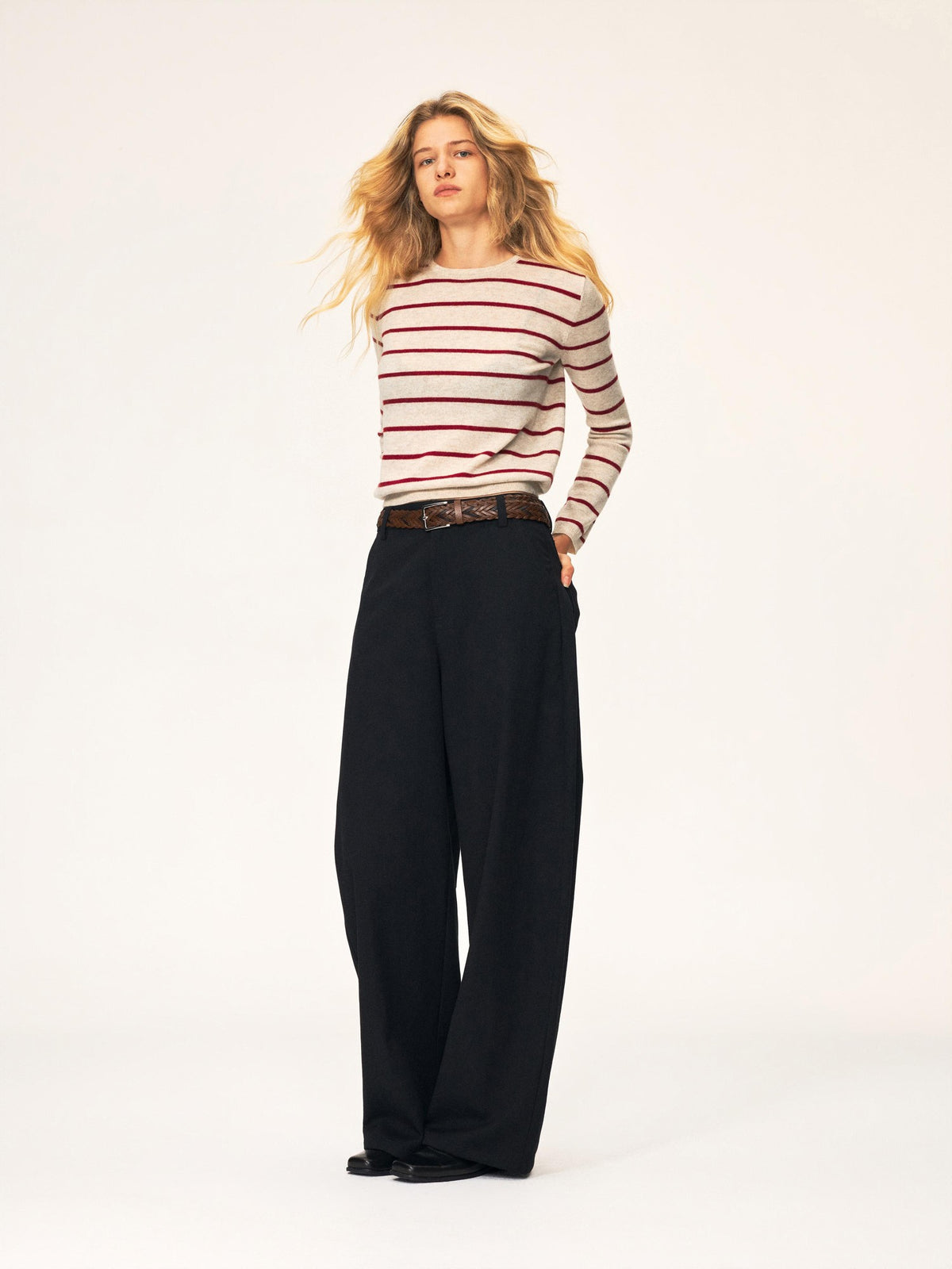 Northbutsouth Color Block Striped Crewneck Wool Cashmere Women&