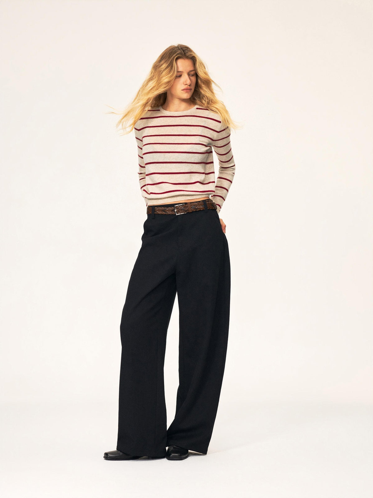 Northbutsouth Color Block Striped Crewneck Wool Cashmere Women&