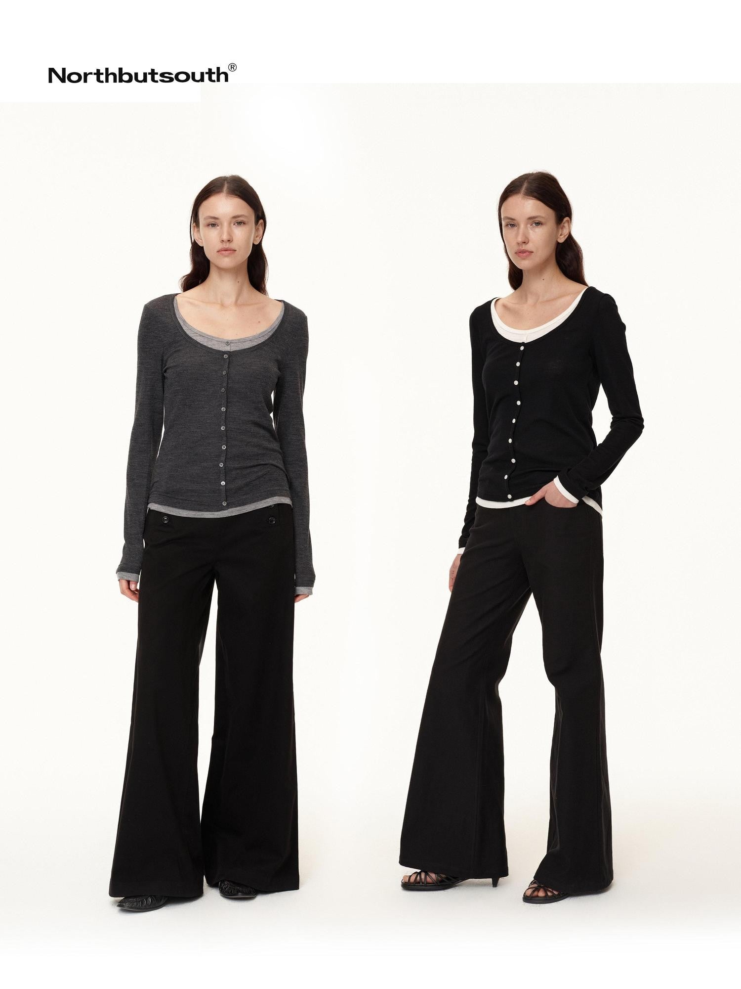 Northbutsouth Colorblock Faux Layered U Neck Women&