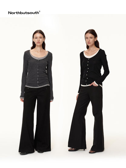 Northbutsouth Colorblock Faux Layered U Neck Women&