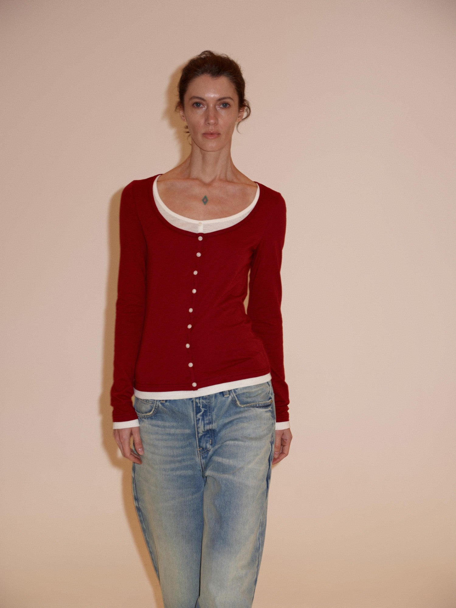Northbutsouth Colorblock Faux Layered U Neck Women&