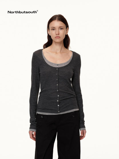 Northbutsouth Colorblock Faux Layered U Neck Women&