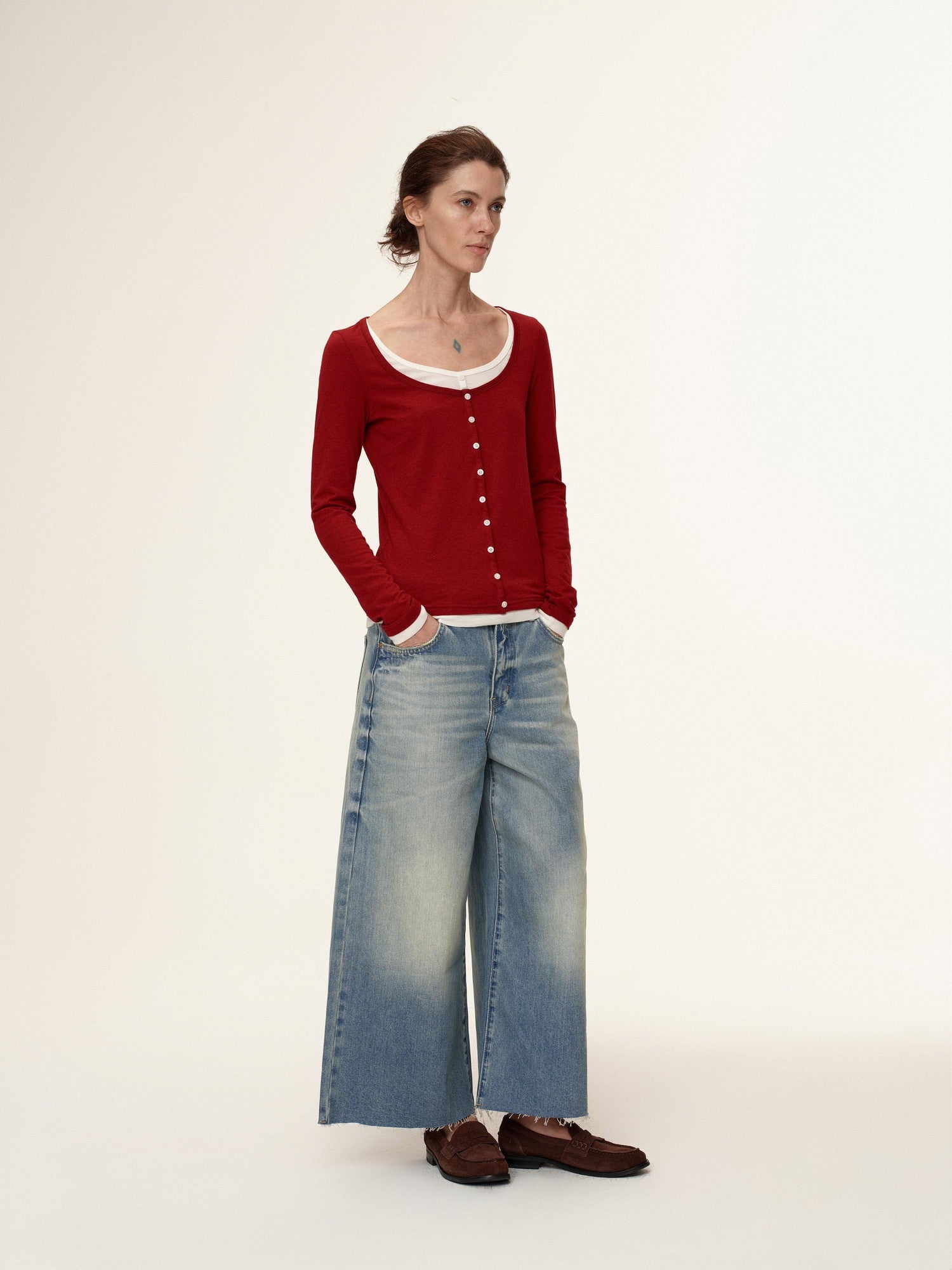 Northbutsouth Colorblock Faux Layered U Neck Women&