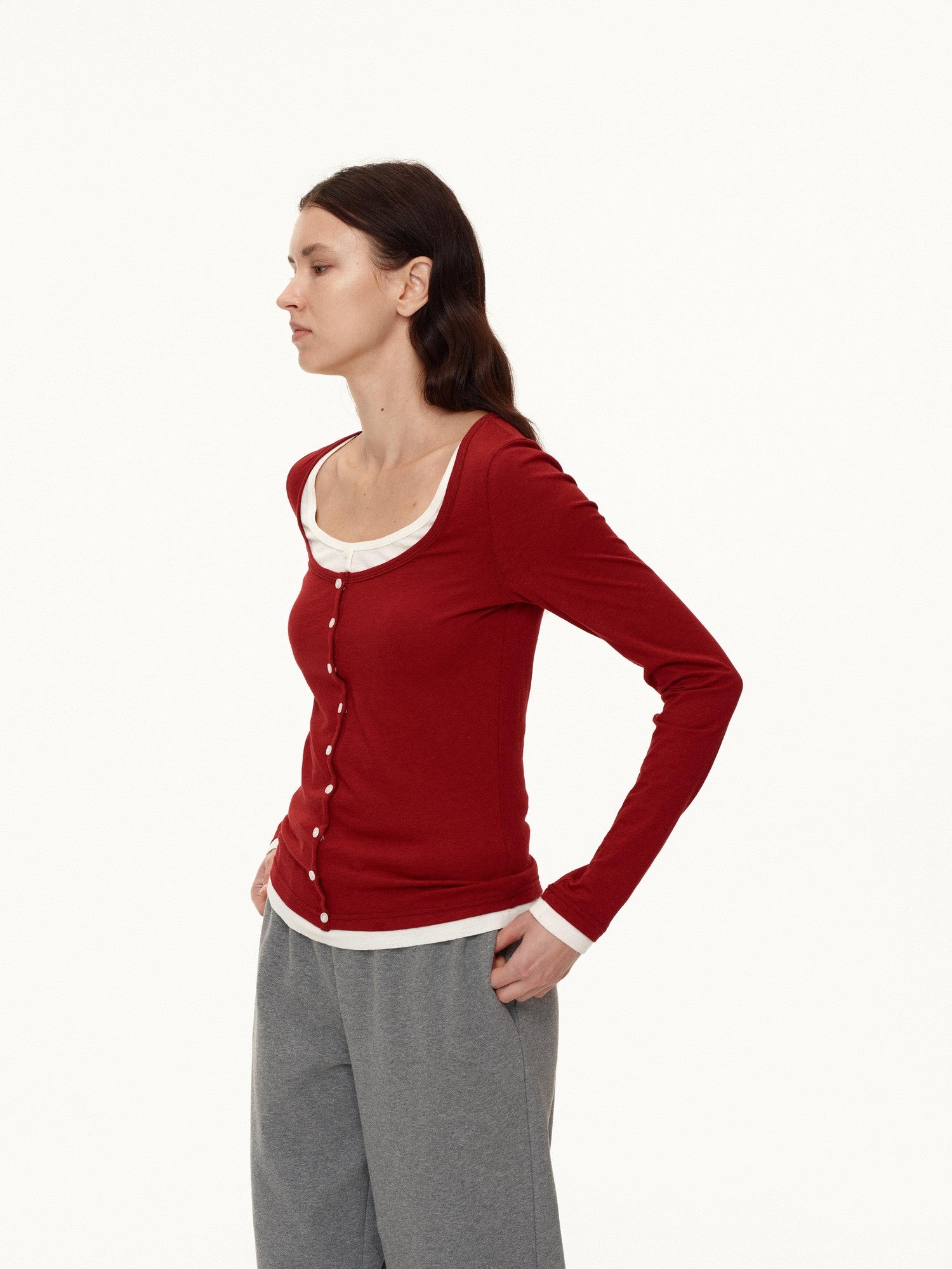 Northbutsouth Colorblock Faux Layered U Neck Women&