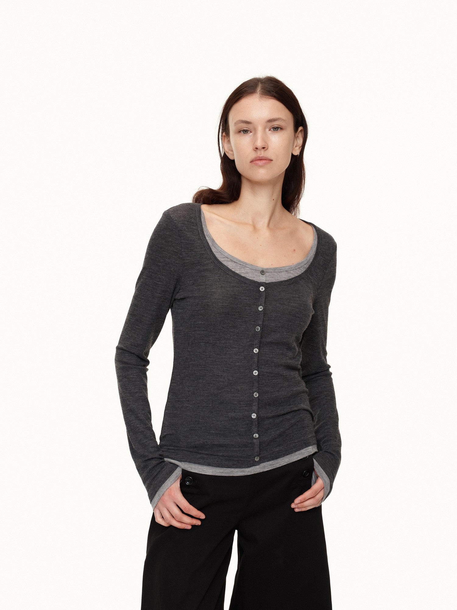 Northbutsouth Colorblock Faux Layered U Neck Women&