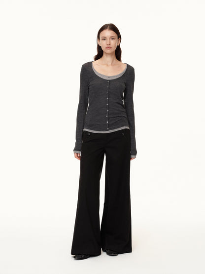 Northbutsouth Colorblock Faux Layered U Neck Women&