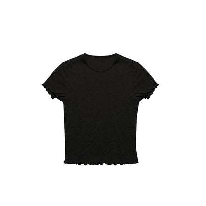 Northbutsouth Colorful Ribbed Cotton Knit T-shirt With Ruffle Trim MISSTT
