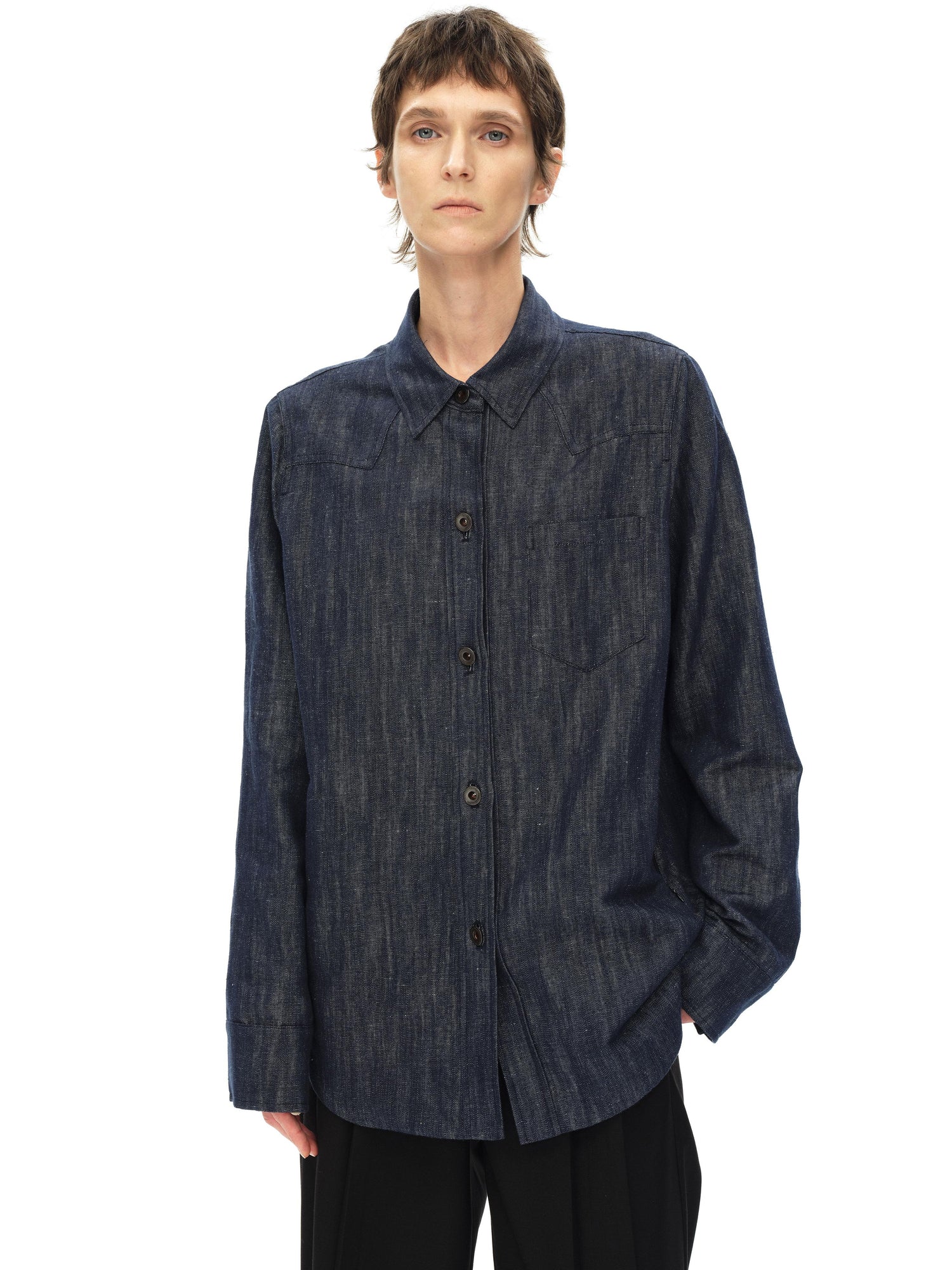 Northbutsouth Cotton Linen Denim Logo Button Casual Jacket