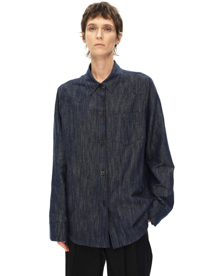 Northbutsouth Cotton Linen Denim Logo Button Casual Jacket