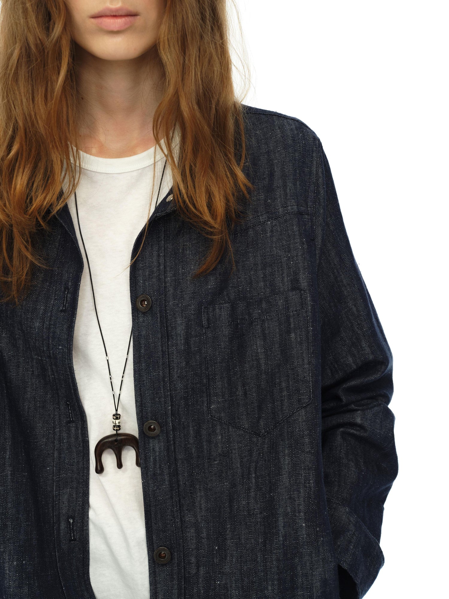 Northbutsouth Cotton Linen Denim Logo Button Casual Jacket