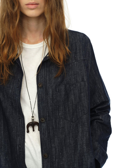 Northbutsouth Cotton Linen Denim Logo Button Casual Jacket