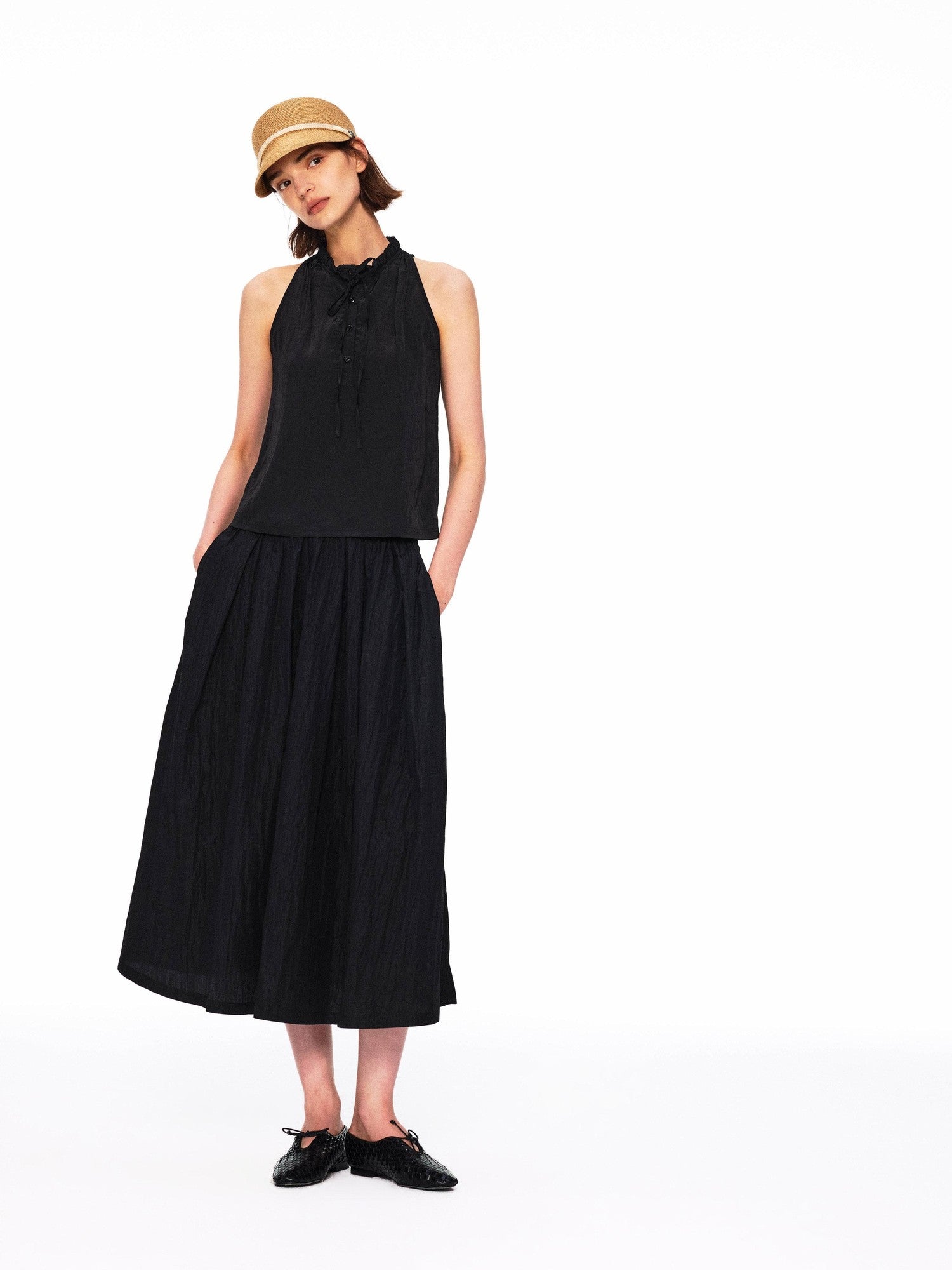 Northbutsouth Crinkle Lace Collar Tie Half Placket Straight Women&