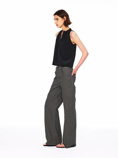 Northbutsouth Crinkle Lace Collar Tie Half Placket Straight Women&