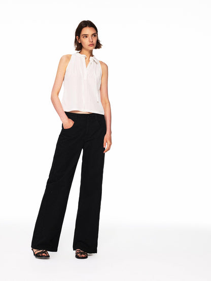 Northbutsouth Crinkle Lace Collar Tie Half Placket Straight Women&