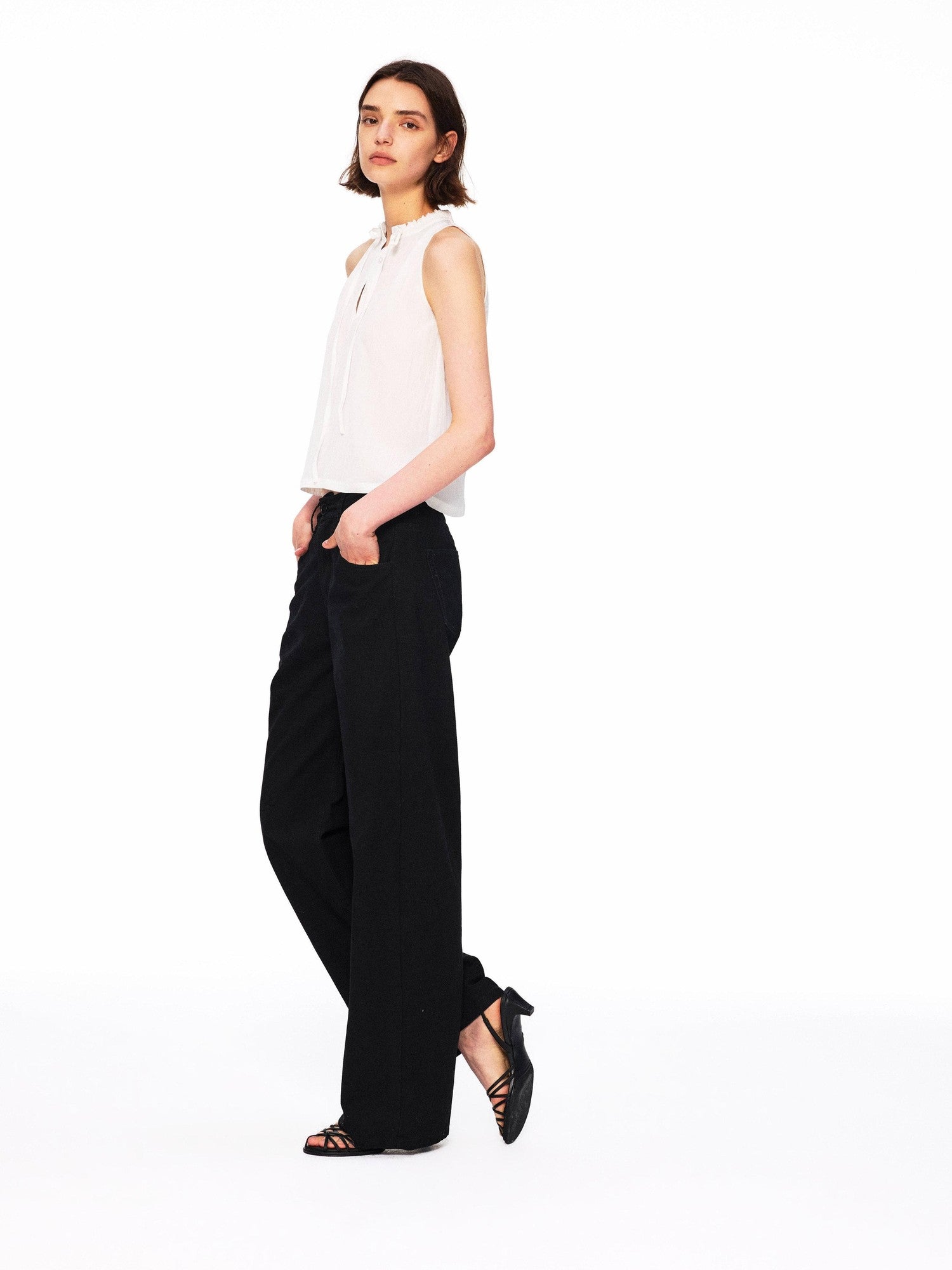 Northbutsouth Crinkle Lace Collar Tie Half Placket Straight Women&