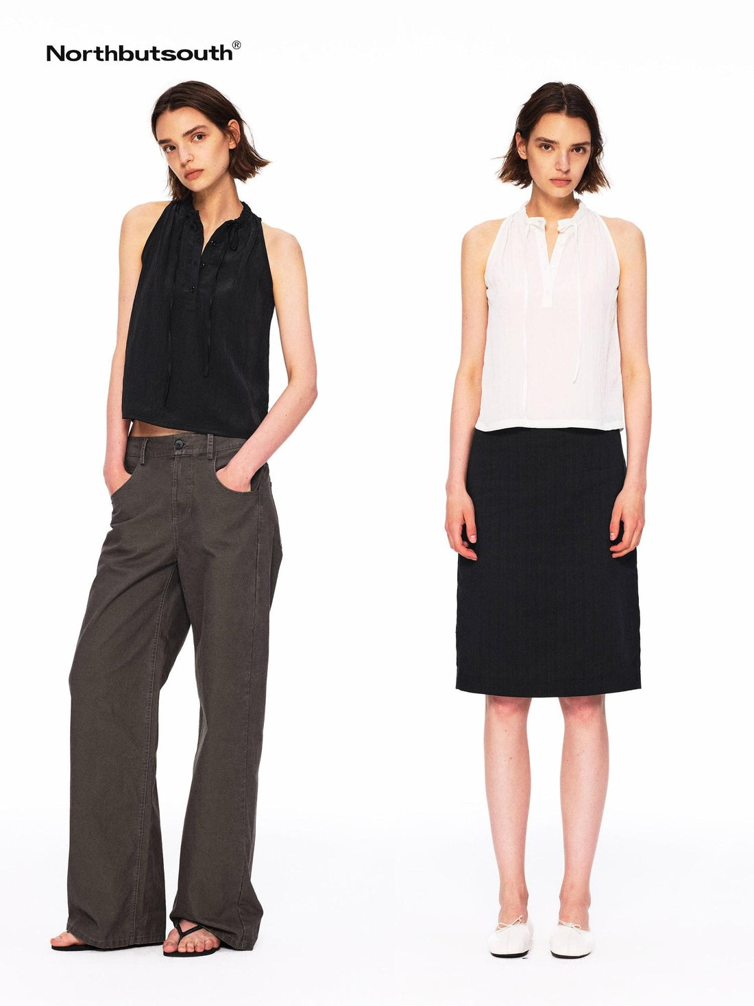 Northbutsouth Crinkle Lace Collar Tie Half Placket Straight Women&