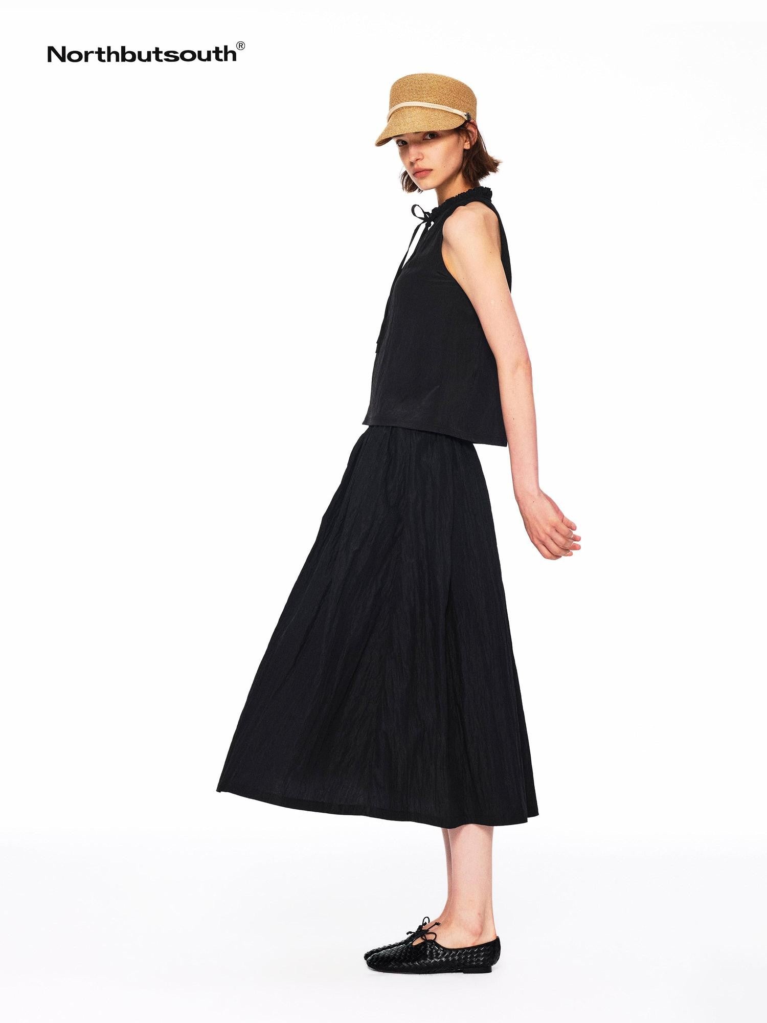 Northbutsouth Crinkle Lace Collar Tie Half Placket Straight Women&