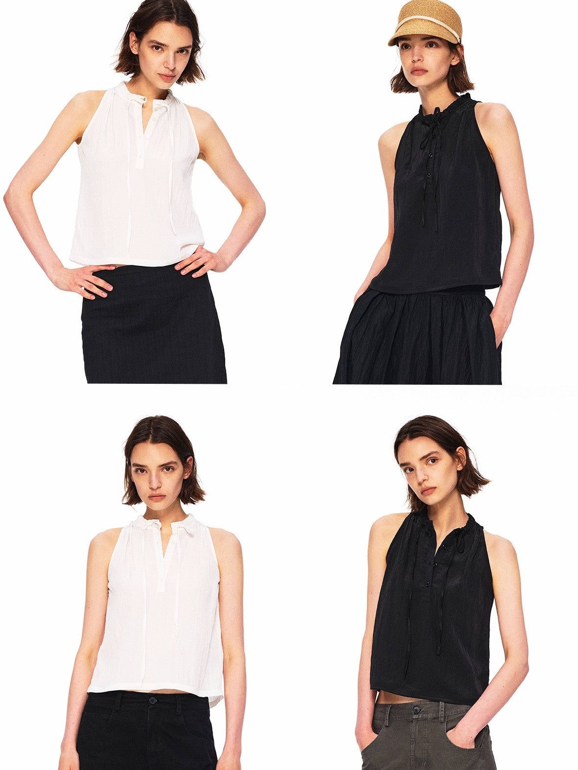 Northbutsouth Crinkle Lace Collar Tie Half Placket Straight Women&