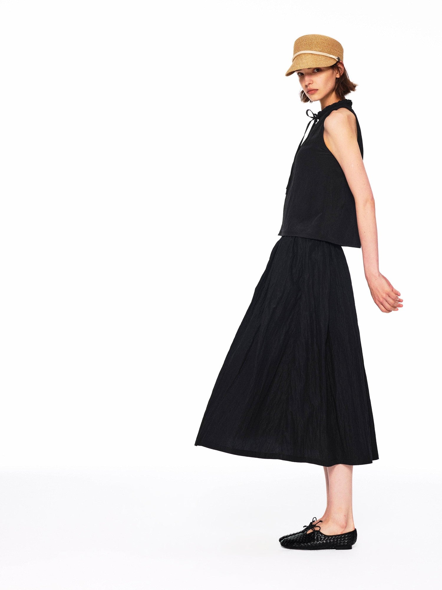 Northbutsouth Crinkle Lace Collar Tie Half Placket Straight Women&