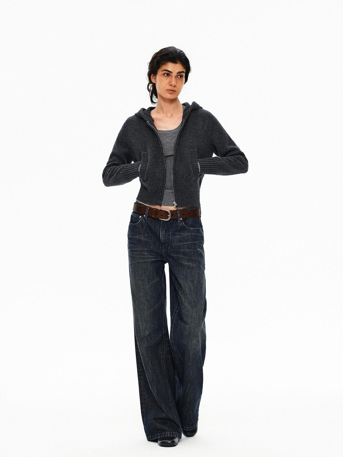Northbutsouth Cropped Ribbed Panel Front Pockets Women&