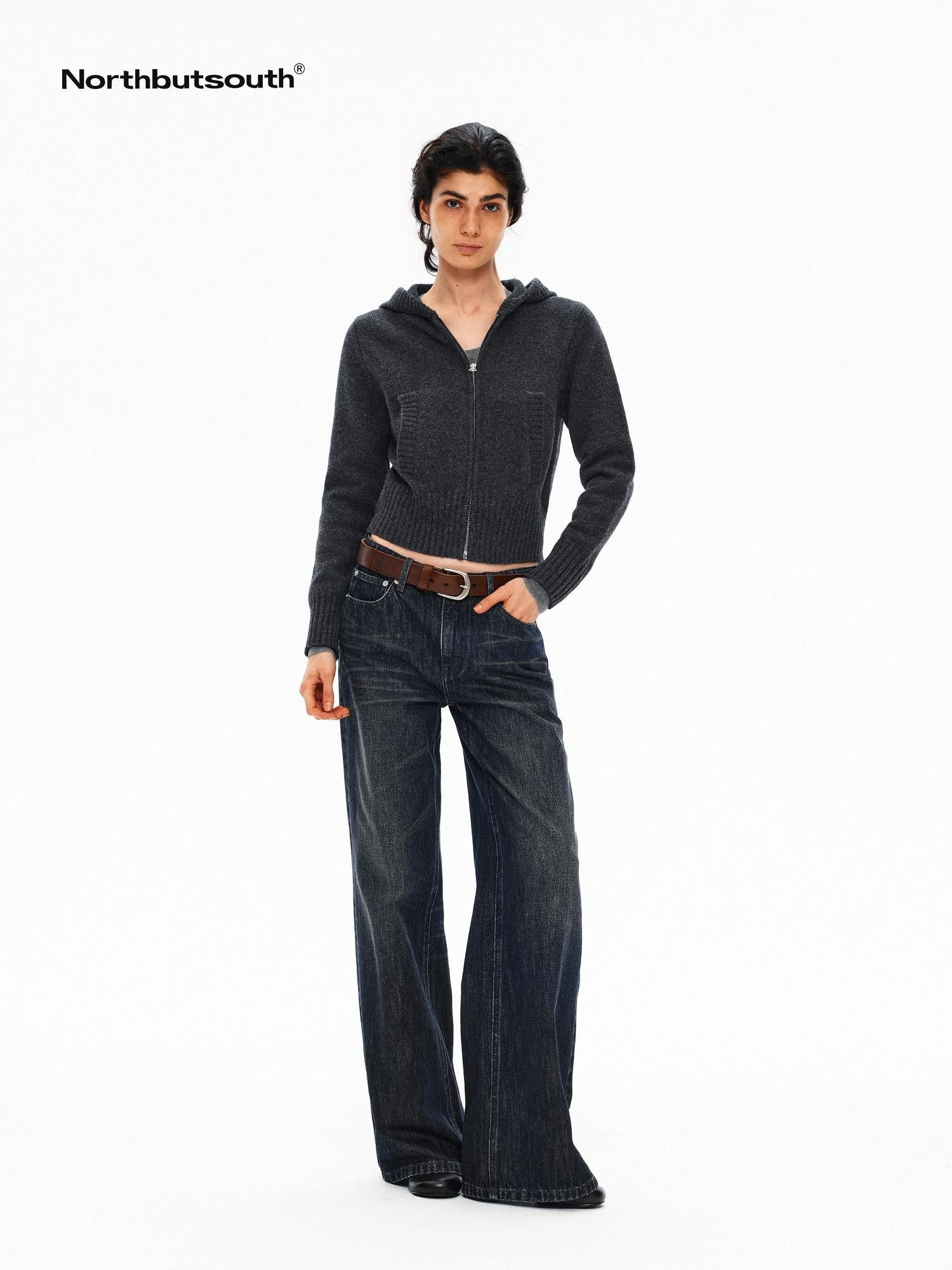 Northbutsouth Cropped Ribbed Panel Front Pockets Women&