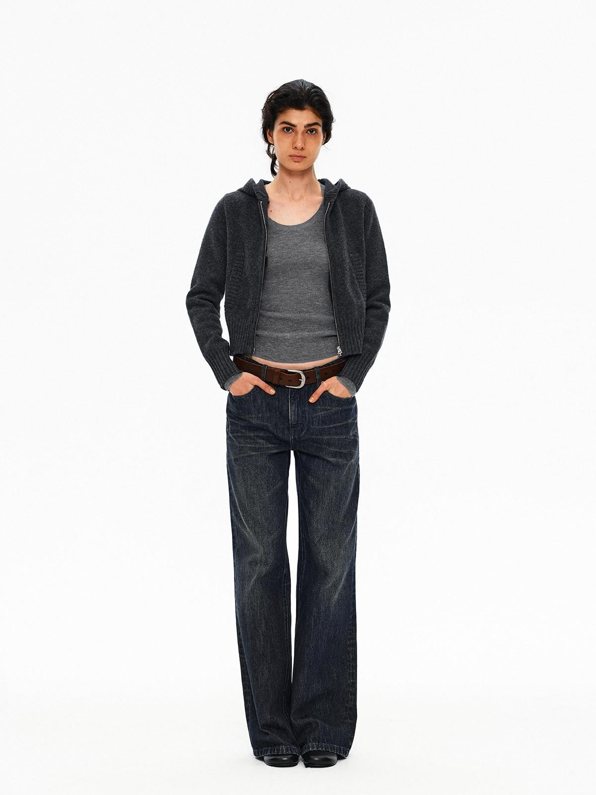 Northbutsouth Cropped Ribbed Panel Front Pockets Women&