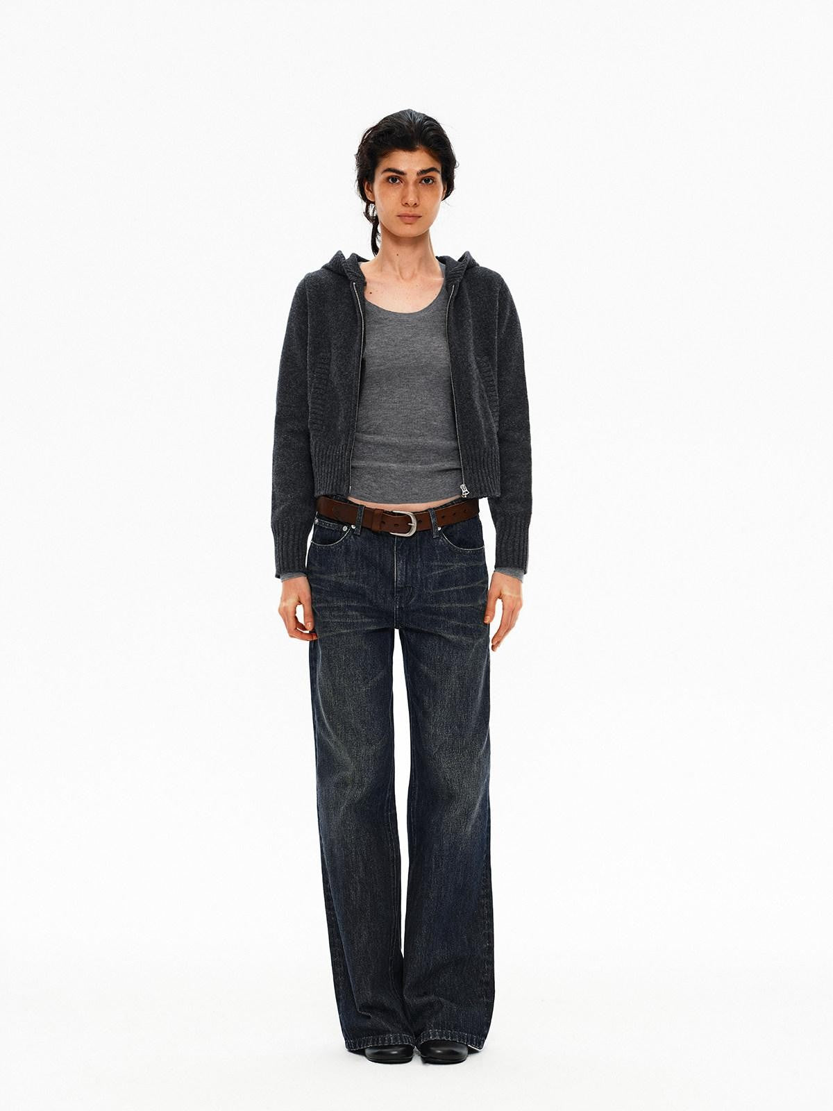 Northbutsouth Cropped Ribbed Panel Front Pockets Women&