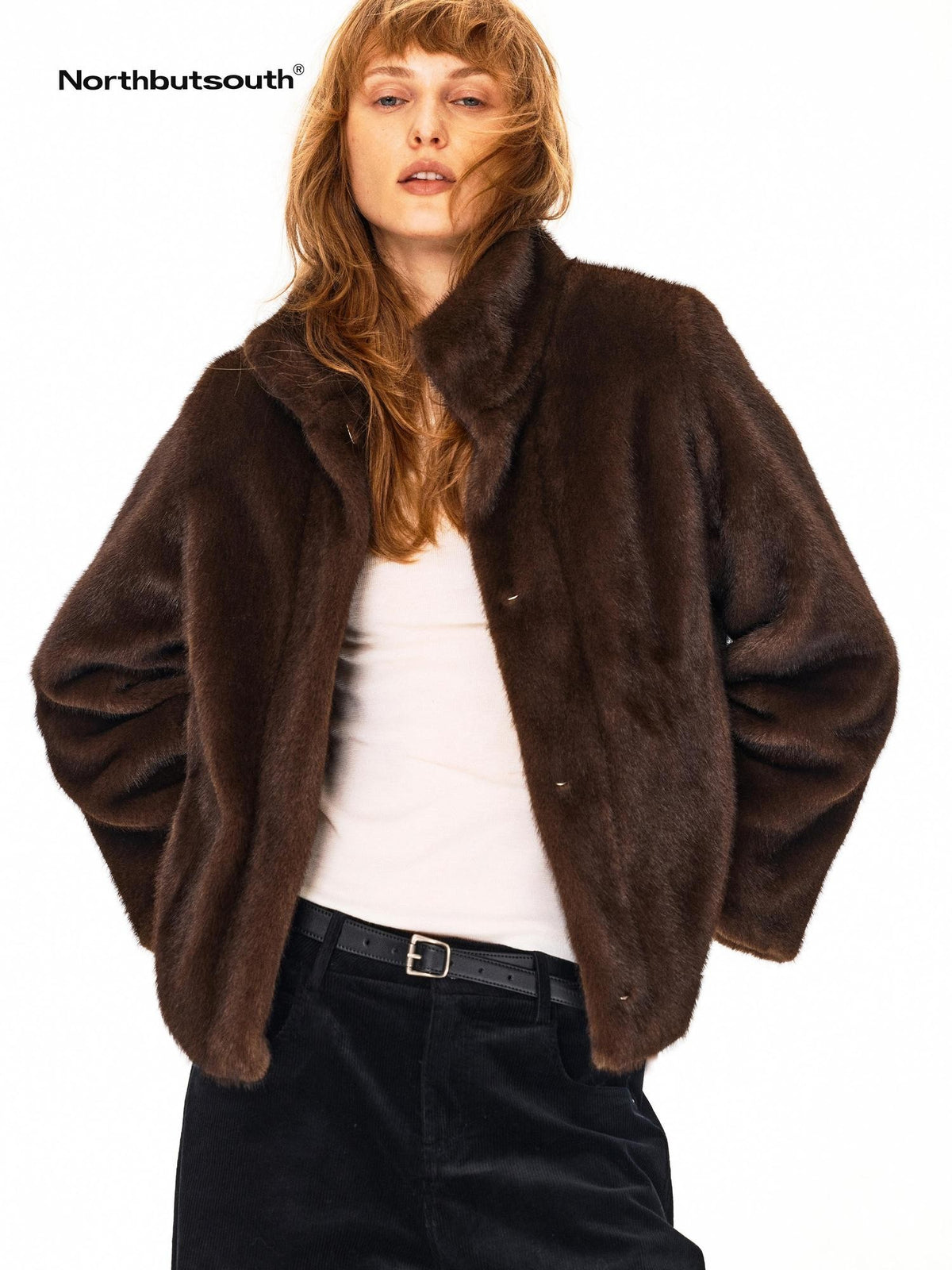 Northbutsouth Cropped Stand Collar Loose Women&
