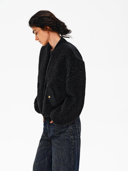 Northbutsouth Curly Eco Plush Patchwork Aviator Quilted Women&