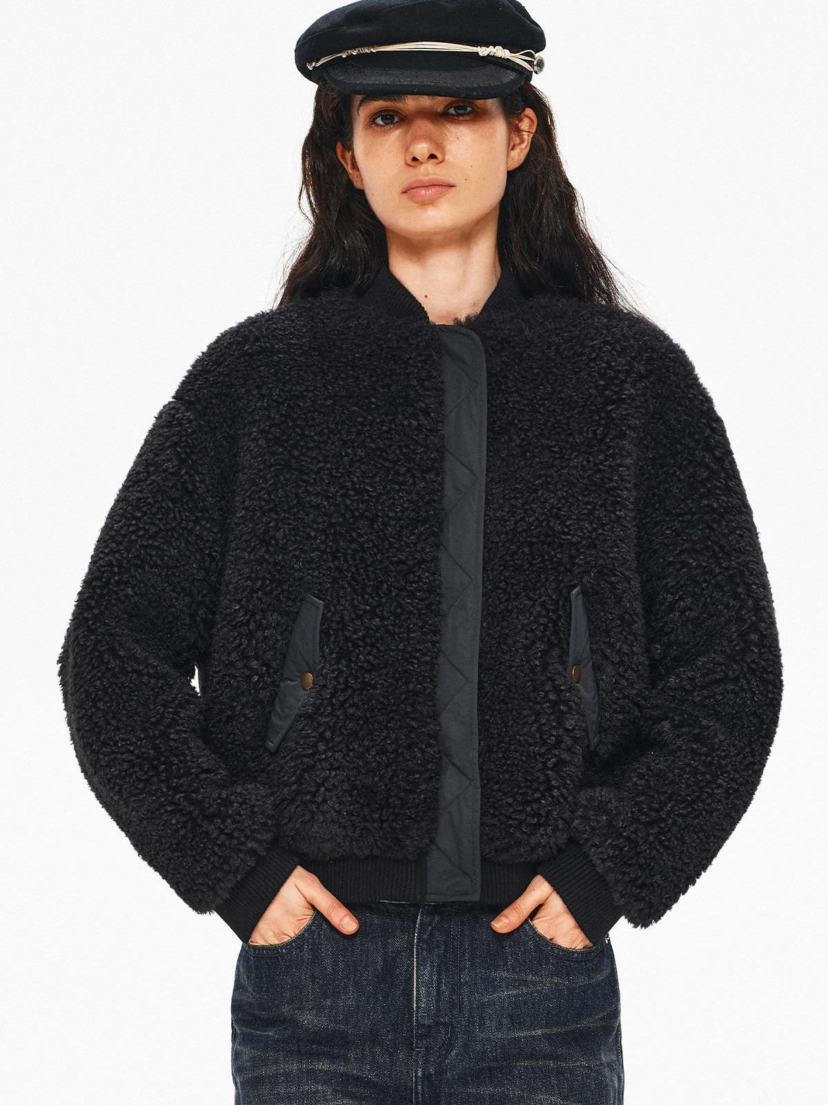 Northbutsouth Curly Eco Plush Patchwork Aviator Quilted Women&
