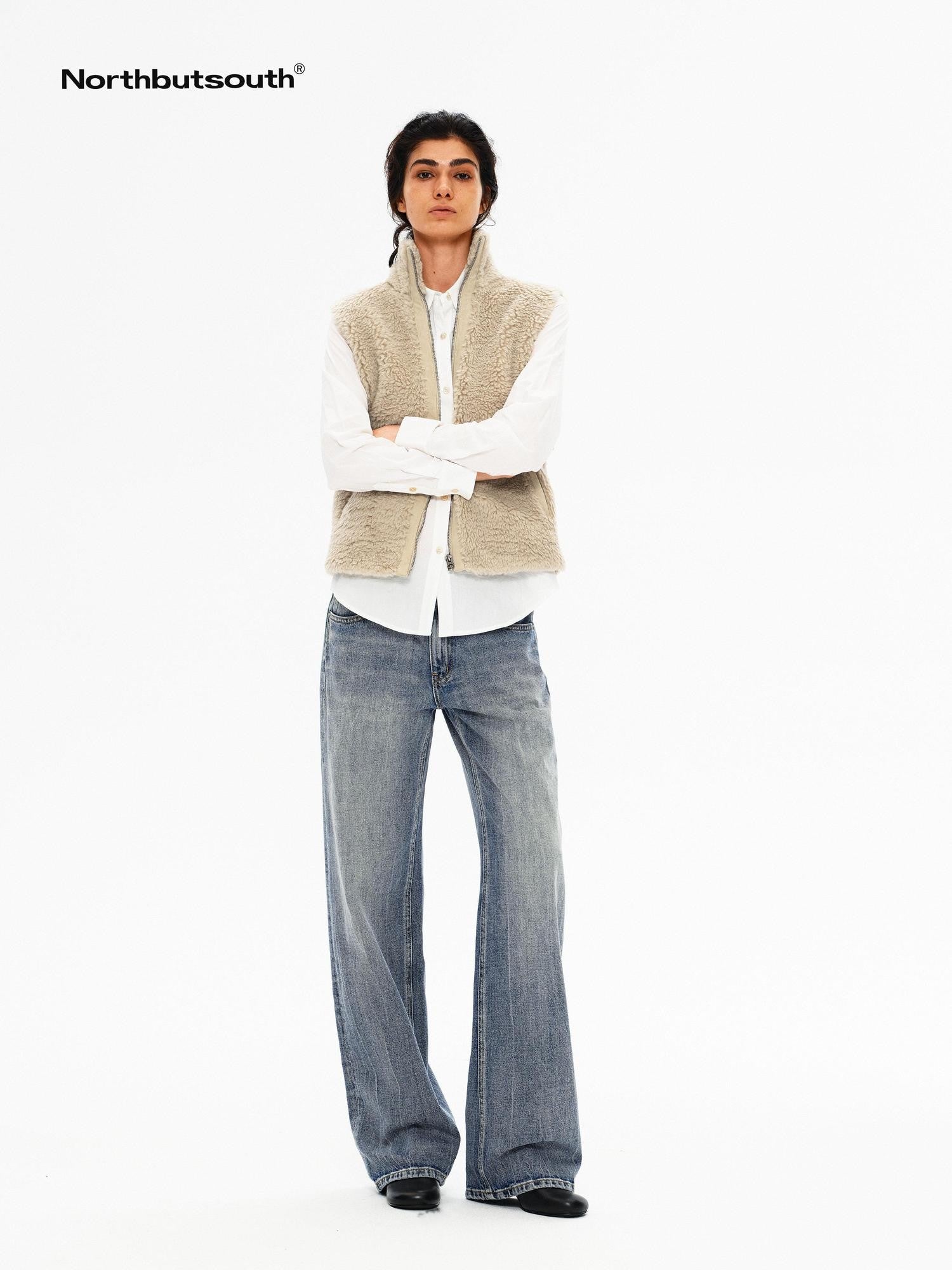 Northbutsouth Curly Plush High Collar Straight Cut Women&