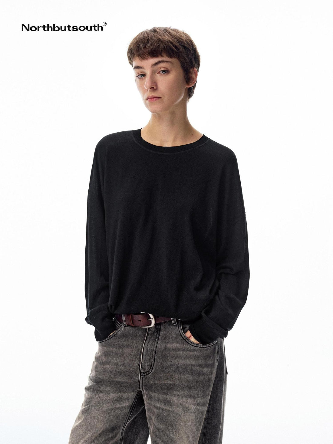 Northbutsouth Curly Thermal Crewneck Loose Long Sleeve Women&